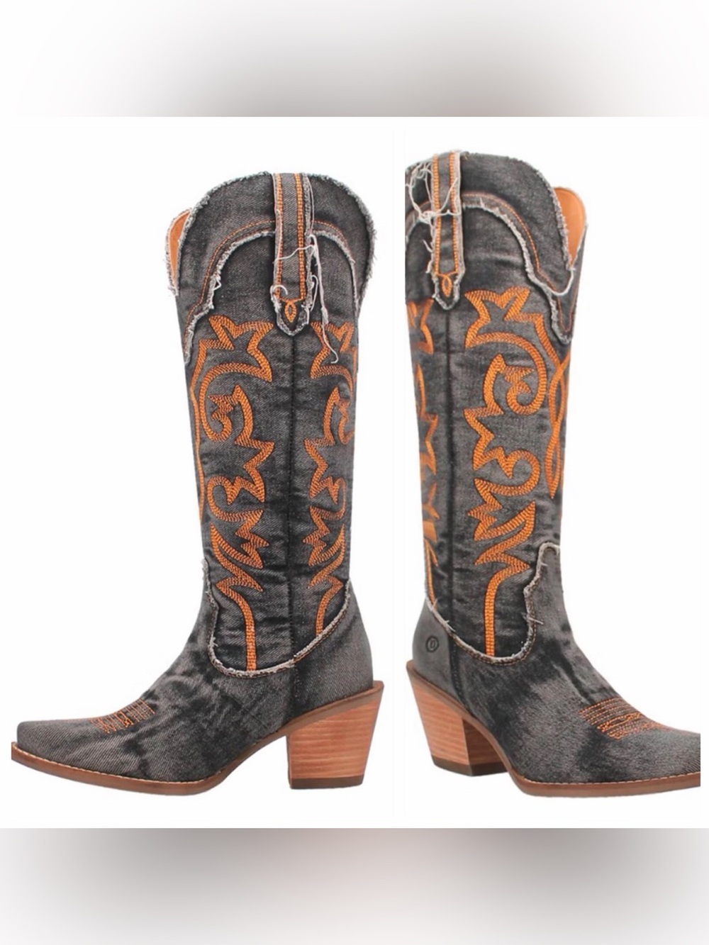 NEW!! Dingo Texas Tornado Women's Distressed Denim Leather Western Boots sz 10